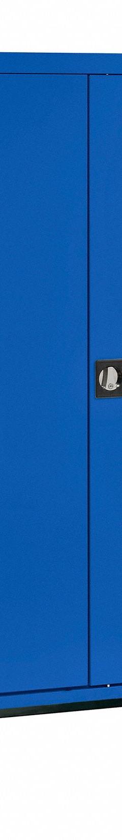 SANDUSKY Shelf Cabinet: Casters, 46 in x 24 in x 78 in, Recessed, Three-Point Locking, 4 Shelves. Key specifications — Door Handle Type: Recessed; Frame Assembled: Assembled; Cabinet Finish: Powder Coated; Cabinet Material: Steel; Base Type: Casters; Cabinet Color: Blue; Shelf Adjustability: (4) Adjustable; Cabinet Storage Components: Shelves.