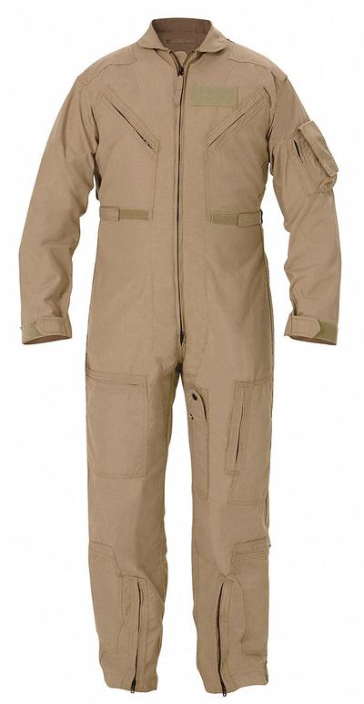 PROPPER Flight Suit: Nomex(R), 38 in, 30 3/8 in ( Regular ) Inseam Size, Tan - Military Flight Suits