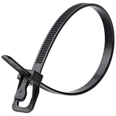 RETYZ Releasable Cable Tie: Black, 14 in Lg, Outdoor Use, Max. 87 mm Bundle Dia. - UV-Stabilized Push-Release Cable Ties