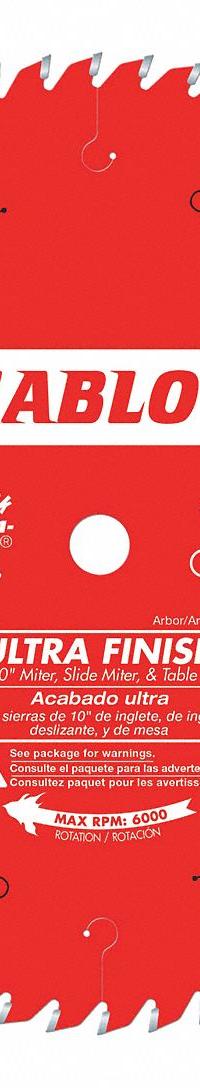 DIABLO Circular Saw Blade: 10 in Blade Dia., 80 Teeth, 0.1 in Cut Wd, 5/8 in Arbor Size, Finishing (MPN D1080X). Key specifications — attr1116119: DIABLO; attr1145631: Wood.