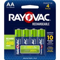 RAYOVAC Rechargeable Battery: AA Battery Size, Nickel-Metal Hydride, 1.2V DC, 4 PK (MPN LD7154). Key specifications — Battery Chemistry: Nickel-Metal Hydride; Voltage - Batteries: 1.2V DC; Brand: RAYOVAC.