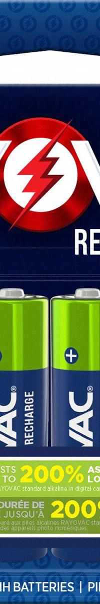 RAYOVAC Rechargeable Battery: AA Battery Size, Nickel-Metal Hydride, 1.2V DC, 4 PK (MPN LD7154). Key specifications — Battery Chemistry: Nickel-Metal Hydride; Voltage - Batteries: 1.2V DC; Brand: RAYOVAC.