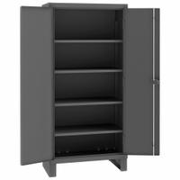 DURHAM MFG Storage Cabinet: 48 in x 24 in x 78 in, Swing Handle & Padlock Hasp, 14 ga Panel Thick (MPN 3703-4S-95). Key specifications — attr62698: Gray; attr62736: Welded; attr87895: Legs; attr62693: Assembled; attr62737: Stationary; attr62694: Adjustable; attr62695: Powder Coated; attr62696: Steel.