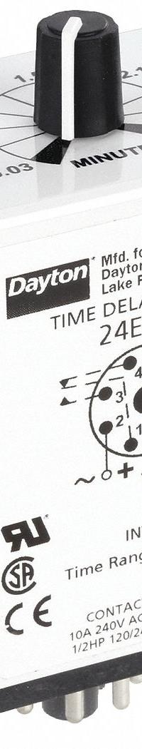 DAYTON Single Function Time Delay Relay: Socket Mounted, 12V DC, 10 A, 8 Pins/Terminals, Interval (MPN 24EN67). Key specifications — Brand: DAYTON.