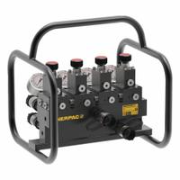 ENERPAC Split Flow Manifold: 2 Inlet Ports, 8 Outlet Ports, 10,000 psi Max Pressure, SFM42. Key specifications — attr1018424: SFM42; attr1018428: ENERPAC.