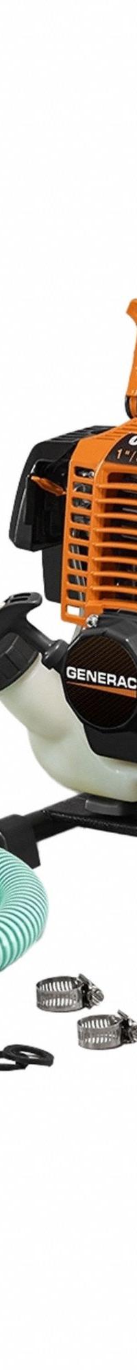 GENERAC Engine Driven Pump: 1 in MNPT, 1 in MNPT, 0 in Max. Dia. Solids, 100 ft Max. Head, Semi-Open (MPN CW10K). Key specifications — Volute Material: Cast Iron; Ignition Type: Recoil-Start; Brand: GENERAC; Kit Components: Hose Clamps.