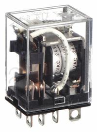 OMRON General Purpose Relay: Socket Mounted, 10 A Current Rating, 24V AC, DPDT, 8 Pins/Terminals (MPN LY2-AC24). Key specifications — Brand: OMRON; Base Type: Square; Mounting Style: Plug-In; Pin Shape: Flat; Electrical Connection: Quick-Connect; Manufacturer Part Number: LY2-AC24; Operating Current: 10 A at 110V AC (Resistive Load); Series: LY Series.