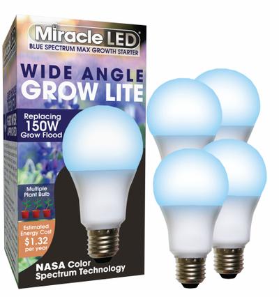 MIRACLE LED Grow Bulb: LED, A19, 120V, Blue/Full/Broad - Plant Growth Bulbs