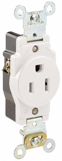 LEVITON Receptacle: Single, 5-15, White, 125V AC, 15 A, 2 Pole / 3 Wire (MPN 5261-W)