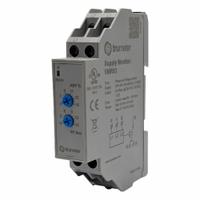 TRUMETER Voltage Sensing Relay: DIN-Rail Mounted, 6 Pins/Terminals, 5 A, 208 to 480V AC (MPN VMR03). Key specifications — Contact Rating (AC): 5 A @ 240V AC (Resistive); Contact Rating (DC): 5 A @ 30V DC; Drop-Out Range: 5% to 15%; Monitored Parameters: Undervoltage; Pick Up Range: 183 to 528V AC; Brand: TRUMETER.