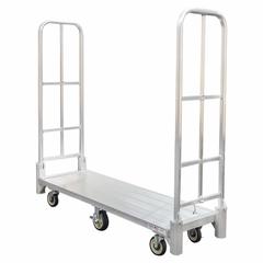 NEW AGE INDUSTRIAL Platform Truck: 1,500 lb, 20 in L x 9 5/8 in W x 62 in H Deck, Polyurethane (MPN 53313A). Key specifications — Brand: NEW AGE INDUSTRIAL; Caster/Wheel Configuration: (2) Rigid with Brake; Color: Silver.