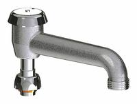 CHICAGO FAUCETS Spout: Spout, Arc, Swivel Spout, Brass, Polished Chrome, Laminar, UNEF (MPN L5VBJKRCF). Key specifications — Includes: Mounting Hardware; Product Type: Spout; Spout Style: Swivel; Body Material: Brass; Color/Finish: Polished Chrome; Brand: CHICAGO FAUCETS.