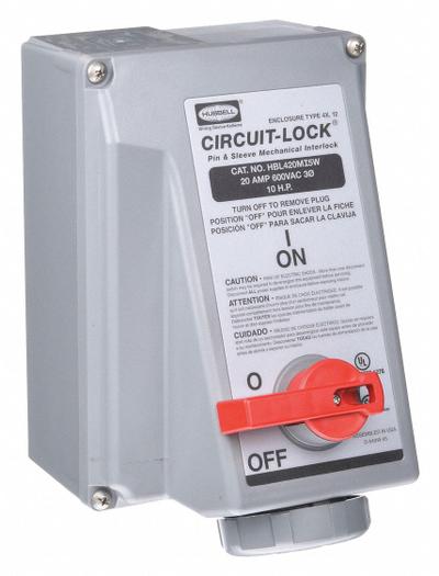 HUBBELL Mechanical Interlock: 600V AC, Three Phase, 20 A, 3 Pole - Watertight Interlocks