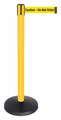 QUEUEWAY Barrier Post with Belt: Yellow, No Pattern, Caution Do Not Enter, 10 ft Belt Lg, Yellow (MPN QPLUS-35-YA). Key specifications — attr981468: ABS; attr981465: Yellow; attr981461: QUEUEWAY; attr981440: Metal Alloy; attr981443: Yellow; attr981449: Caution Do Not Enter; attr981448: Black.