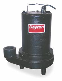 DAYTON Effluent Pump: 2 hp, 240V AC, Single Phase, 80 gpm Flow Rate @ 10' of Head, 86 ft Max. Head (MPN 4LE14). Key specifications — Impeller Material: Polypropylene; Rated Voltage: 240V AC; Brand: DAYTON; Switch: Not Included.