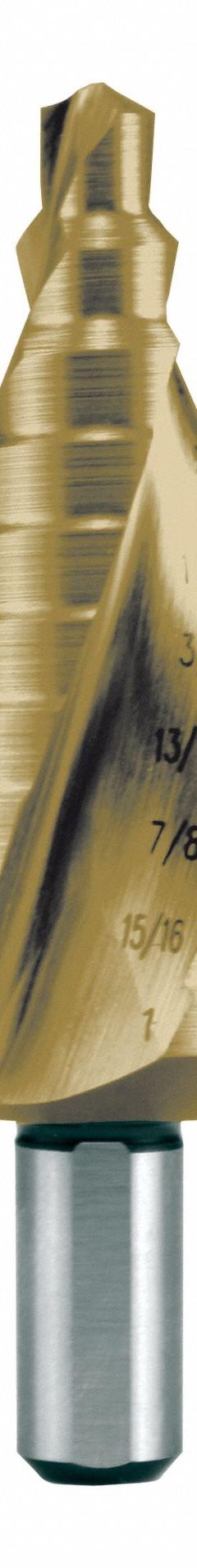 RUKO TOOLS Step Drill Bit: 5/16" to 1", TiN-Coated HSS, 3-Flats Shank (MPN 101705T). Key specifications — attr1234936: Not Impact Rated.