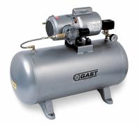 GAST Electric Air Compressor: 0.75 hp, 1 Stage, Horizontal, 20 gal, 4.7 cfm, 100 psi, Oil-Less (MPN 5HCD-100TA-M550NGX). Key specifications — attr48430: GAST; attr48445: 50 Hz; attr48448: Pressure Switch; attr48450: 240V AC; attr48474: Single; attr48487: Horizontal.