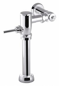 KOHLER Manual Flush Valve: PRIMME, Exposed, Top, 1.6 gpf Gallons per Flush, 12 in Rough-In, Piston (MPN K-76322-CP). Key specifications — Spud Location: Top.