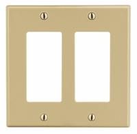 HUBBELL Wall Plate: Decorator-Rocker, 2 Gang, Ivory, Std Size (MPN P262I). Key specifications — Brand: HUBBELL; Material: Polycarbonate.