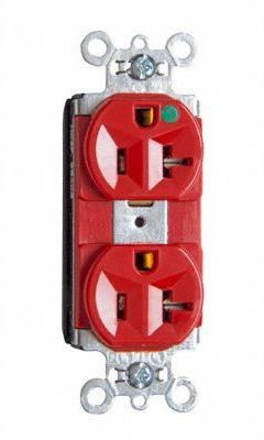 PASS & SEYMOUR Receptacle: Hospital Grade, Duplex, 5-20R, Red, 125V AC, 15 A, 2 Pole / 3 Wire (MPN PT8300HRED). Key specifications — attr1367147: PASS & SEYMOUR.