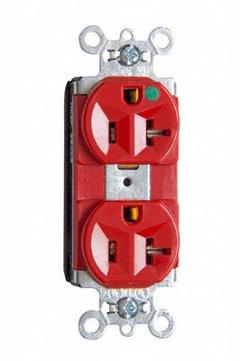 PASS & SEYMOUR Receptacle: Hospital Grade, Duplex, 5-20R, Red, 125V AC, 15 A, 2 Pole / 3 Wire (MPN PT8300HRED). Key specifications — attr1367147: PASS & SEYMOUR.