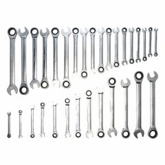 WIHA Combination Wrench Set: Steel, Chrome Plated Satin, 31 Tools, Offset, Reversing, Tray (MPN 30392). Key specifications — attr309581: Chrome Plated Satin; attr309580: Steel; attr309571: Yes; attr309583: No; attr309587: Yes; attr324931: WIHA; attr309569: 1/4 to 1 in; attr309572: Tray.