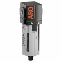 ARO Filter: Std, 1/2 in NPT, 5 micron, 197 scfm, 150 psi Max Op Pressure, Plastic Bowl, Auto Drain (MPN F35341-401). Key specifications — attr110055: Series 2000; attr111567: Standard; attr110008: ARO.