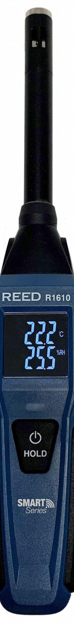 REED INSTRUMENTS Thermo-Hygrometer: Onboard, Temp & Humidity, 9.4 in x 1.5 in x 1 in, -4°F to 140°F (MPN R1610). Key specifications — Brand: REED INSTRUMENTS; Calibration Certificate: Not Included.