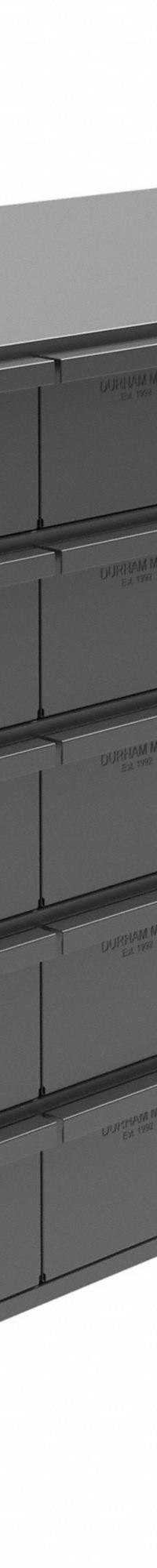 DURHAM MFG Drawer Bin Cabinet: 33 3/4 in x 17 3/4 in x 21 in, 30 Drawers, Stackable, Steel, Gray (MPN 035-95). Key specifications — Cabinet Material: Steel; Includes Dividers: Yes; Cabinet Finish: Powder Coated; Drawer Color: Gray; Cabinet Style: Drawer; Assembled: Assembled; Drawer Inside WxDxH: (30) 5-7/16 in x 17-1/8 in x 3-3/4 in; Cabinet Color: Gray.