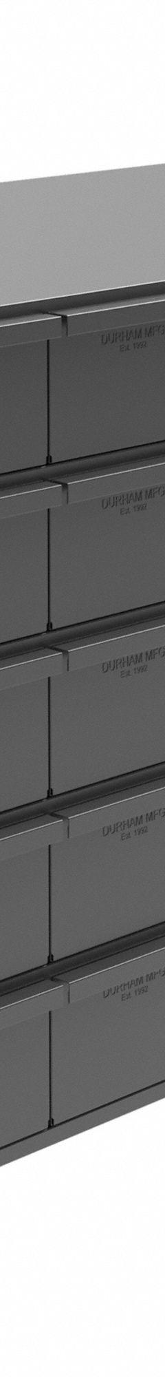 DURHAM MFG Drawer Bin Cabinet: 33 3/4 in x 17 3/4 in x 21 in, 30 Drawers, Stackable, Steel, Gray (MPN 035-95). Key specifications — Cabinet Material: Steel; Includes Dividers: Yes; Cabinet Finish: Powder Coated; Drawer Color: Gray; Cabinet Style: Drawer; Assembled: Assembled; Drawer Inside WxDxH: (30) 5-7/16 in x 17-1/8 in x 3-3/4 in; Cabinet Color: Gray.