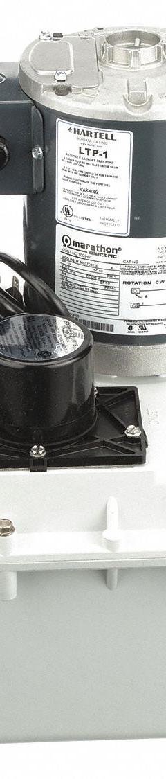 HARTELL Sink Drain Pump System: 1 gal, 1/4 hp, 115V AC, 25 gpm Flow Rate @ 10' of Head, 5 A, 1 in (MPN LTP-1). Key specifications — Brand: HARTELL; Rated Voltage: 115V AC; Switch: Piggyback Vertical.