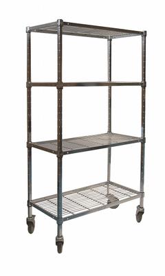 APPROVED VENDOR Wire Shelving Unit: 60 in x 24 in x 70 in, Dry, Split Sleeve, 4 Shelves, (4) Swivel (MPN 2HDF2). Key specifications — attr15738: Silver; attr14157: Chrome; attr14150: Dry; attr14159: Square; attr5304: 4; attr14155: (4) Swivel; attr14158: Steel; attr14156: Polyurethane.