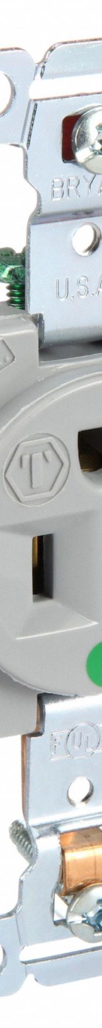 BRYANT Receptacle: Hospital Grade, Single, 5-20R, Gray, 125V AC, 20 A, 2 Pole / 3 Wire (MPN 8310GRY)