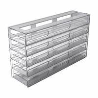 Lab Freezer Storage Rack: 22 1/2 in Overall Wd, 12 7/8 in Overall Ht, 6 in Overall Lg, PETG, Clear (MPN COLDSTOR5X4). Key specifications — Material: PETG; Mounting Location: Benchtop; Color: Clear; Product Type: Cold Storage Rack; Total Holding Capacity: (4) Boxes per Tier; Brand: POLTEX.