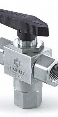 HAM-LET Manual Three-Way Ball Valve: 1/4 in, 316 Stainless Steel, L Flow, FNPT x FNPT x FNPT, Lever (MPN H-6810-SS-N-1/4-PST). Key specifications — Brand: HAM-LET; Handle: Lever.
