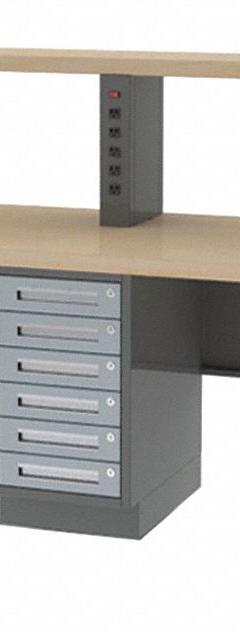 GREENE MANUFACTURING, INC. Workbench: Fixed Ht, Hardwood, 96 in x 30 in, Gray, Gray, Drawers/Riser (MPN DTL-8ACA-Z). Key specifications — Height Adjustability: Fixed Height; Brand: GREENE MANUFACTURING, INC.; Color: Gray.