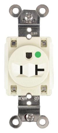 HUBBELL Receptacle: Hospital Grade Fed. Spec., Single, 5-20R, Ivory, 125V AC, 20 A, 2 Pole / 3 Wire (MPN HBL8310I)