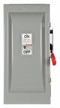 SIEMENS Safety Switch: Fusible, 100 A, Single Phase, 240V AC, Galvanized Steel, Indoor (MPN HF223J). Key specifications — Brand: SIEMENS.