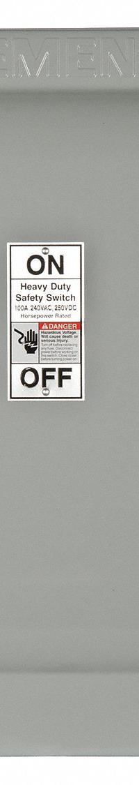 SIEMENS Safety Switch: Fusible, 100 A, Single Phase, 240V AC, Galvanized Steel, Indoor (MPN HF223J). Key specifications — Brand: SIEMENS.