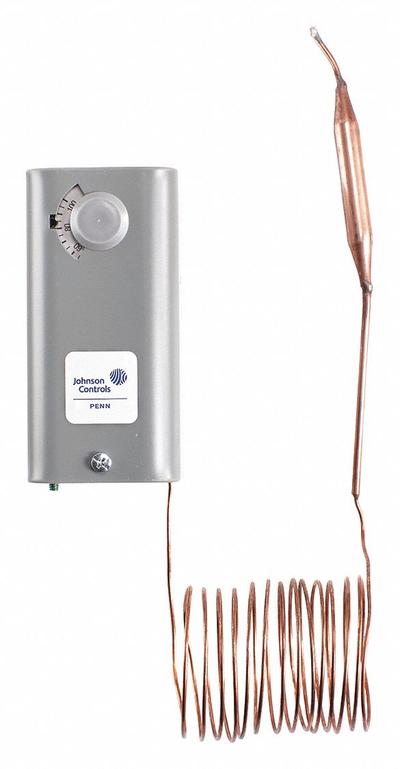 JOHNSON CONTROLS Line Volt Mechanical Tstat: -30° to 100°F, Steel, Manual Reset - Indoor Single-Stage Controls