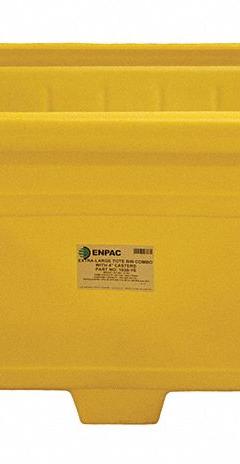 ENPAC Storage Tote: 30.06 cu ft, 51 in x 46 1/2 in x 33 in, Lid Not Included, 2-Way Entry, Yellow (MPN 1520-YE). Key specifications — Brand: ENPAC; Stackable: Stacking Capable; Shape: Rectangular; Fork Entry: 2-Way Entry; Container Wall Type: Solid; Mobility: Stationary; Fork Pockets: Fork Pockets Included; Includes Lid: Lid Not Included.