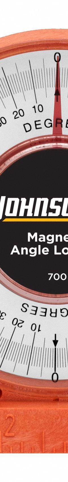 JOHNSON LEVEL Angle Finder: 4 Quadrants, Magnetic, Inches, Acrylic, 5.88 in Lens Dia, 0°to 90° (MPN 700). Key specifications — attr936230: Plastic; attr936215: JOHNSON LEVEL; attr940475: Acrylic.