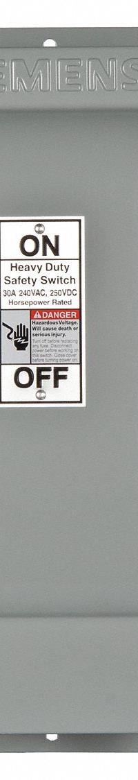 SIEMENS Safety Switch: Fusible, 30 A, Three Phase, 240V AC, Galvanized Steel, Indoor (MPN HF321J). Key specifications — Brand: SIEMENS.