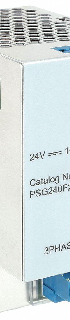 EATON DC Power Supply: DIN Rail, 240 W Output Power - Rated, 10 A Current - Output, Three Phase (MPN PSG240F24RM). Key specifications — attr1044898: Three; attr1044874: Metal; attr1044879: 400 to 500V AC; attr211400: EATON.
