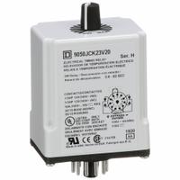 SCHNEIDER Single Function Time Delay Relay: Socket Mounted, 120V DC, 10 A, 11 Pins/Terminals (MPN 9050JCK23V20). Key specifications — Contact Rating (AC): 10 A @ 120/240V; Brand: SCHNEIDER.