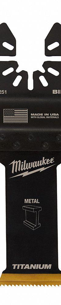 MILWAUKEE Oscillating Tool Blade: 1 1/8 in Blade Wd, 4 1/4 in Overall Lg, Straight Cutting, 3 PK (MPN 49-25-1253). Key specifications — attr1097473: Nail-Embedded Wood; attr1097476: MILWAUKEE; attr1097456: Straight Cutting.
