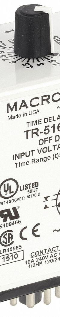 MACROMATIC Single Function Time Delay Relay: Socket Mounted, 12V DC, 10 A, 11 Pins/Terminals (MPN TR-51626-14). Key specifications — Brand: MACROMATIC.