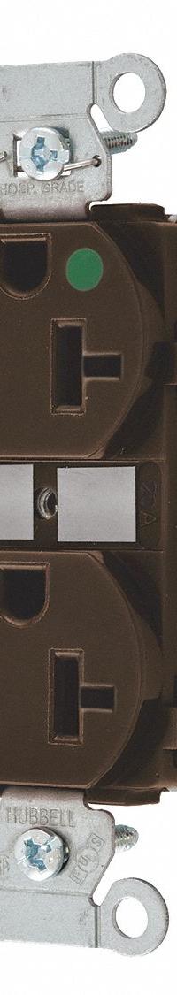 BRYANT Receptacle: Hospital Grade Fed. Spec., Duplex, 5-20R, Brown, 125V AC, 20 A, 2 Pole / 3 Wire (MPN 8300HB)