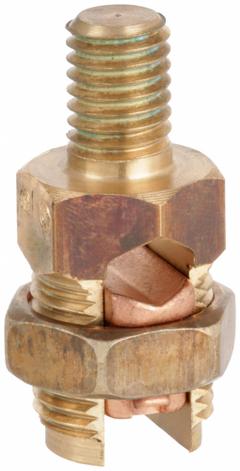 Grounding Split Bolt Connector with Stud: Leaded Bronze Alloy, 1 Grounding Wires (MPN KC25). Key specifications — Brand: BURNDY; Grounding Wire Size: 2 to 1/0 AWG SOL; Material: Bronze; Series: KC; Thread Size: 1/2"-13; Manufacturer Part Number: KC25.