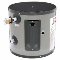 RHEEM Electric Water Heater: 208V, 6 gal, 6,000 W, Single Phase, 15.12 in Ht, 61 gph @ 40°F (MPN EGSP6). Key specifications — Phase: Single; Brand: RHEEM.